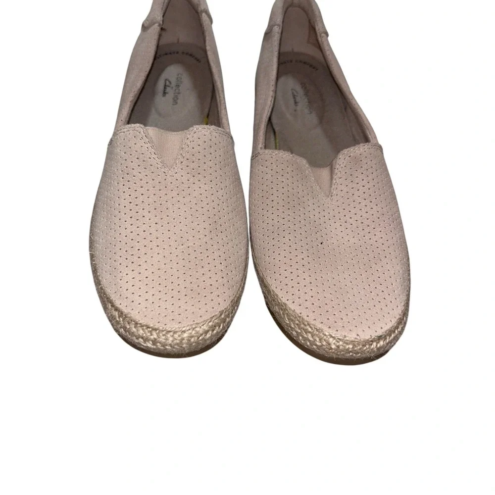Clarks Collection Women 8.5‎ M Blush Pink Perforated Suede Espadrille Flats